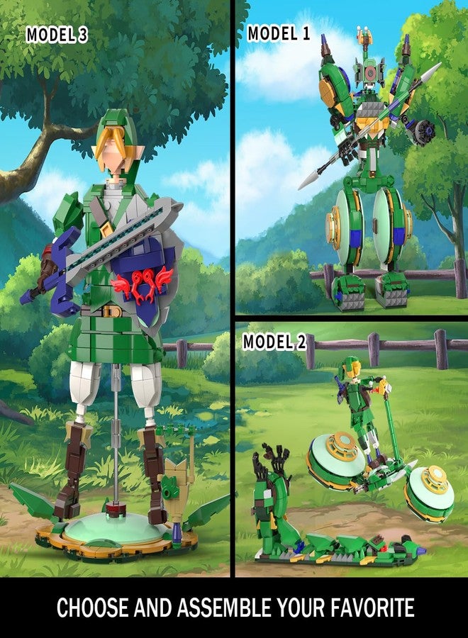 TOY PLAYER 3 in 1 BOTW Building Set, Transforms to 3 Different Figures- from Link Holding Master Sword, to Battle Robot, to Glider Bike, Compatible with Lego (850PCS) - Image 2